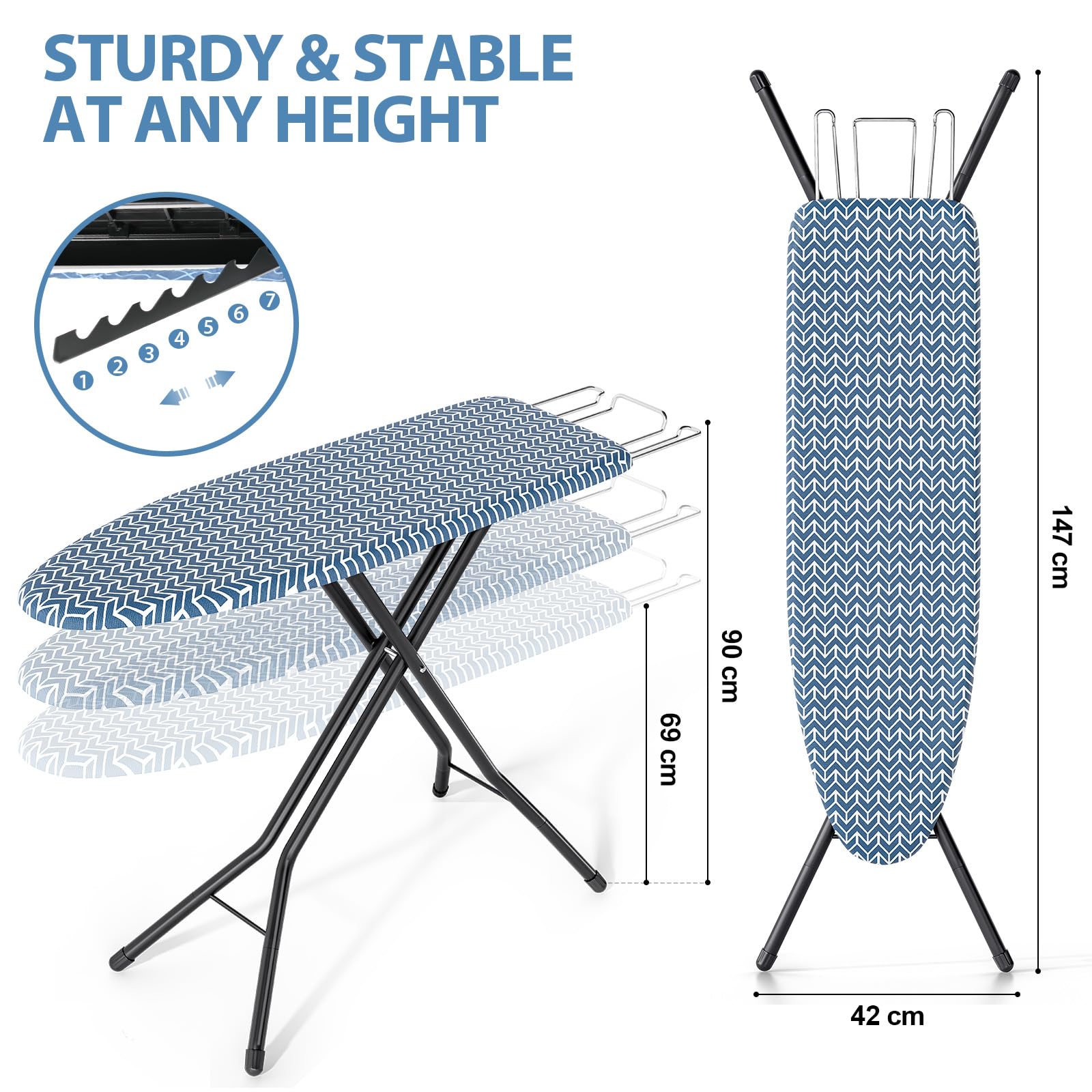KINGBOARD cover 4-layers demonstrates heat-resistant surface protecting fabrics during ironing.