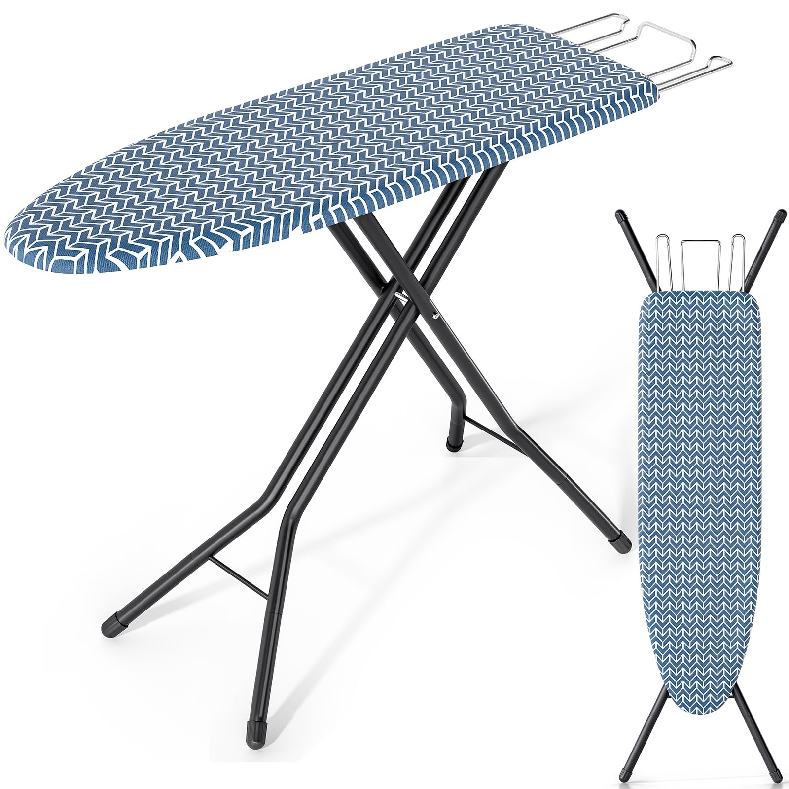 KINGBOARD foldable ironing board full-size opened showing spacious ironing surface for garments.