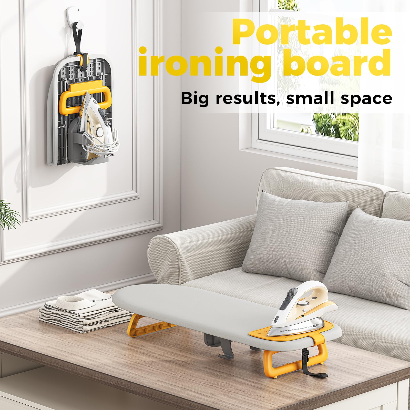 KINGBOARD integrated iron storage helps organize your ironing space.