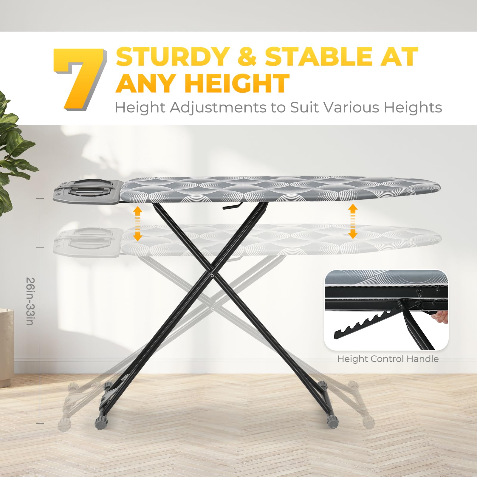 KINGBOARD ironing board height adjustment with seven levels for personalized comfort