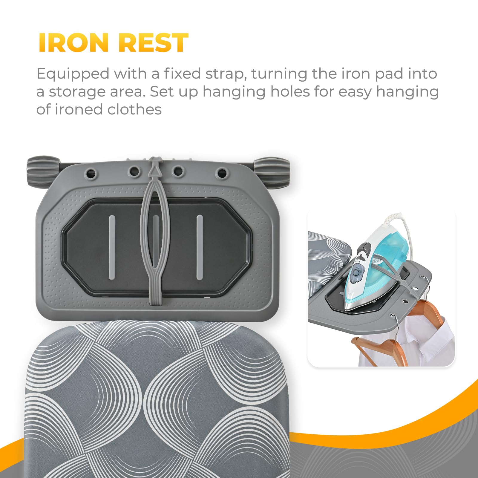KINGBOARD breathable metal panel ensures smooth, quick ironing surface