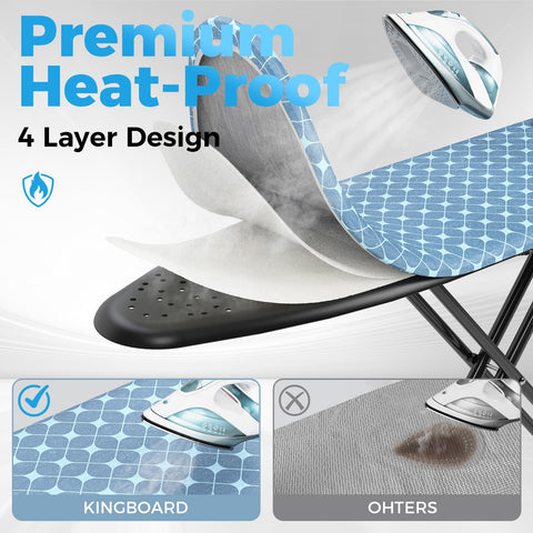 Kingboard ironing board showing seven-height adjustment mechanism
