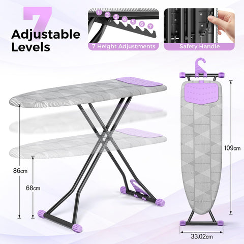KINGBOARD silicone mat and heat-resistant cover protect the board and garments while ironing