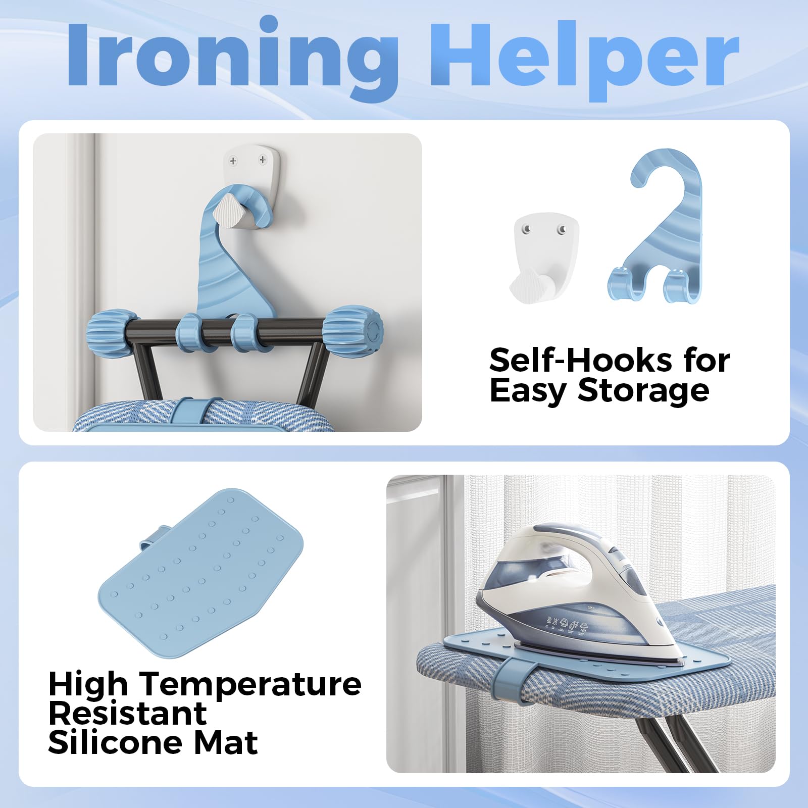 KINGBOARD Ironing Board wall-mount hanger keeps your ironing area organized.