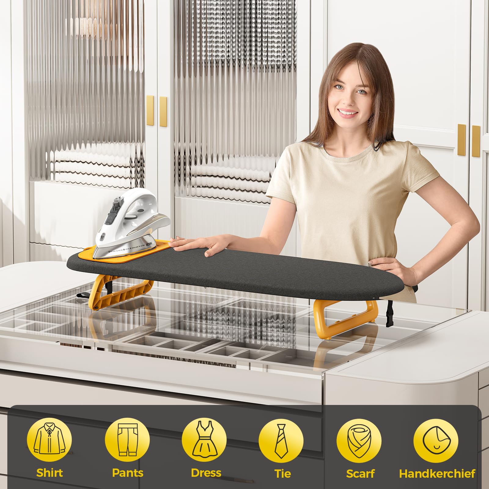 KINGBOARD ironing mat and heat-resistant cover protect fabrics during ironing.