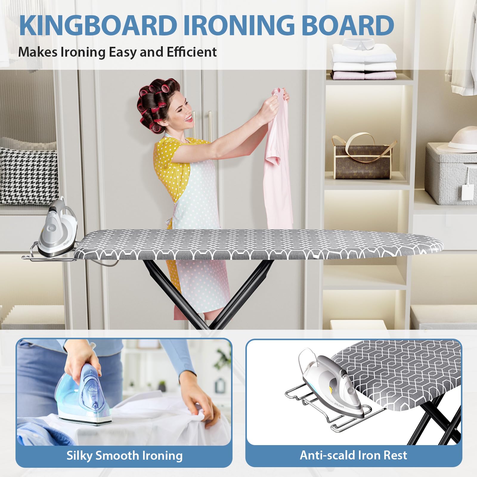 KINGBOARD large 43-by-13 inch panel offers ample ironing area