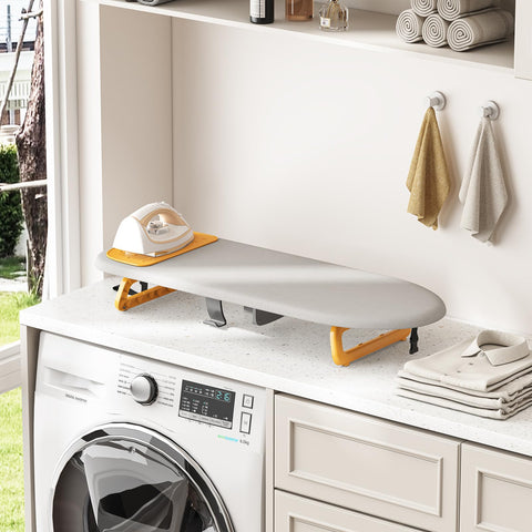 KINGBOARD small ironing board with heat-resistant cover protects fabrics.