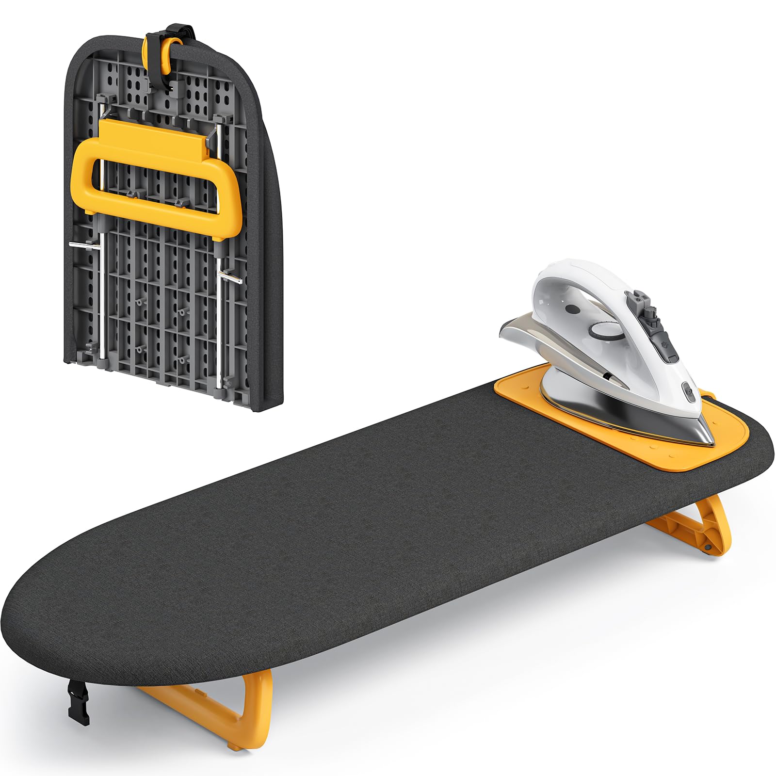 KINGBOARD tabletop ironing board folded compact form for tight spaces.