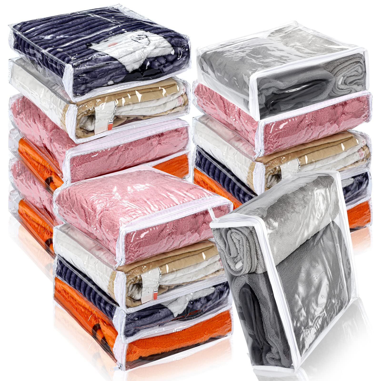 Kingdder clear zippered storage bag 12x12x4 inches for easy clothing storage.