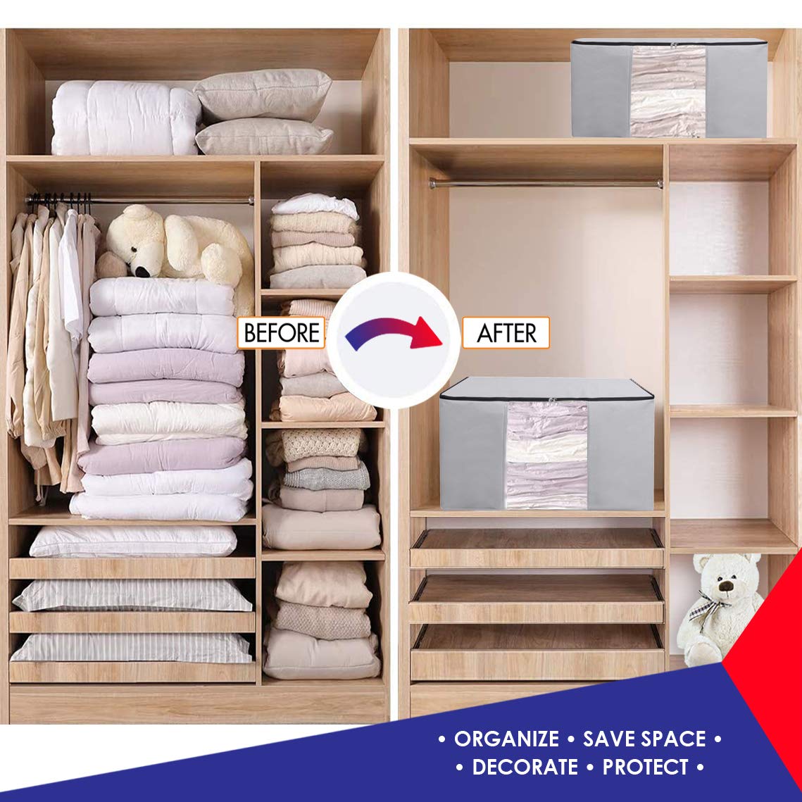 Kingdom Home bedding stored compactly with vacuum bags.