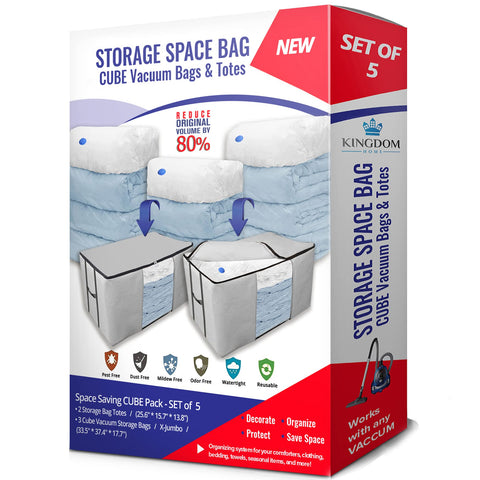 Kingdom Home cube vacuum bags maximizing space for bulky items.