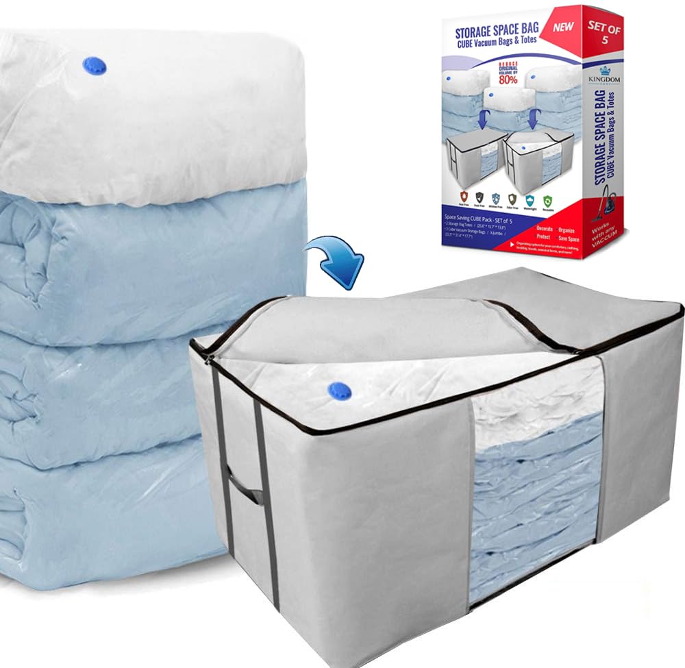 Kingdom Home storage tote in a closet for organized clothing.
