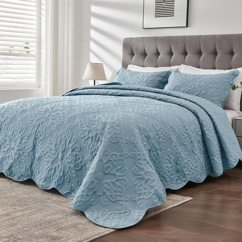 Kingnex spa blue oversized bedspread on a king bed with full coverage and all-season feel.
