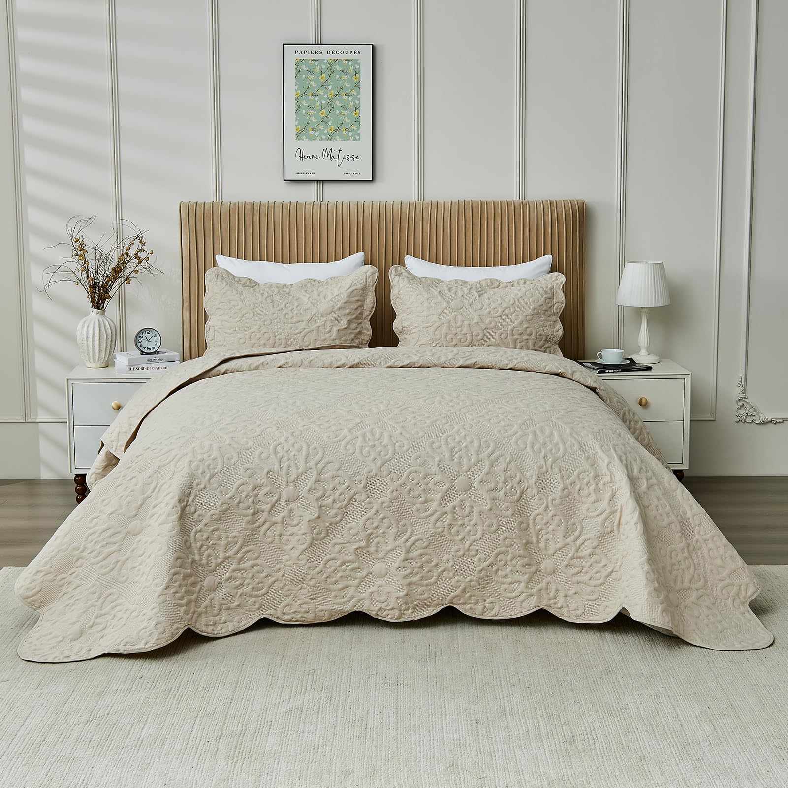 Kingnex bedspread with an elegant pattern adds refined room appeal.