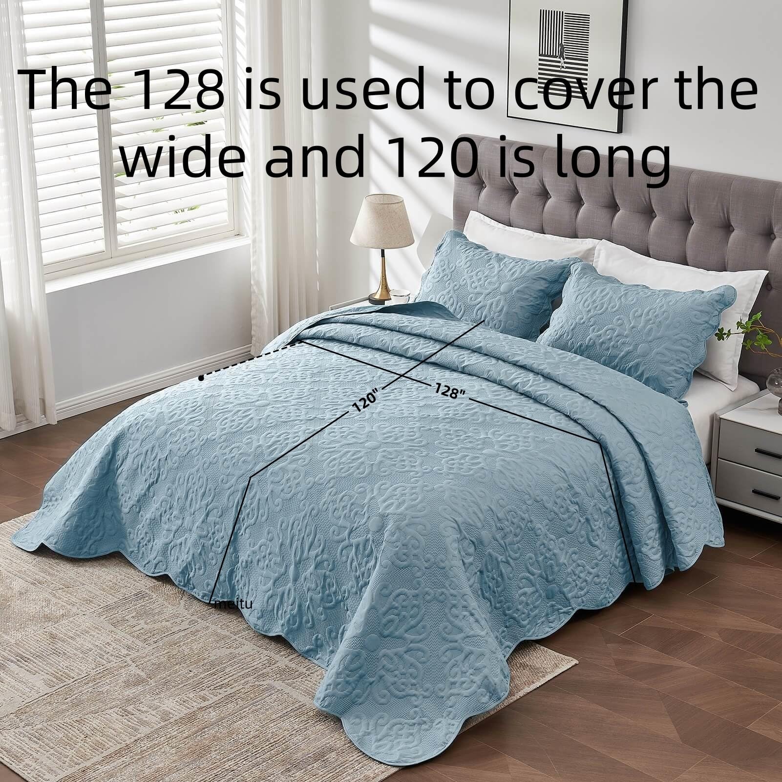 Kingnex spa blue coverlet set shown with pillow shams for a coordinated hotel-inspired look.