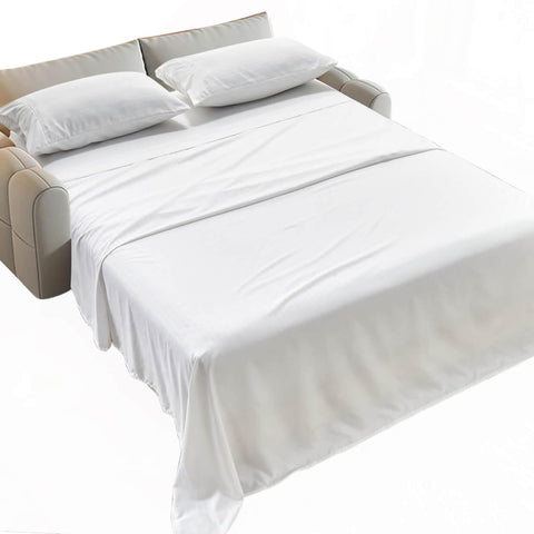 Kingnex striped sofa bed sheets on a queen sleeper add soft comfort and clean lines.