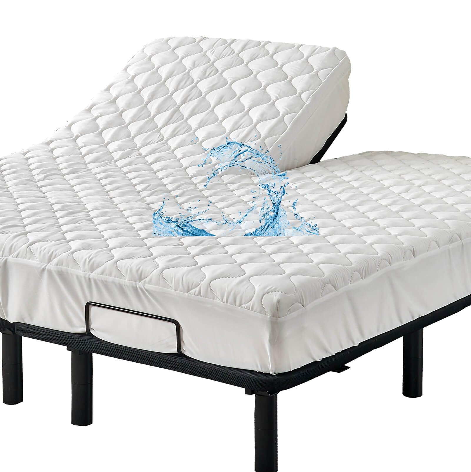 Kingnex waterproof quilted mattress pad with upper flex fits 32–34 inch adjustable beds.