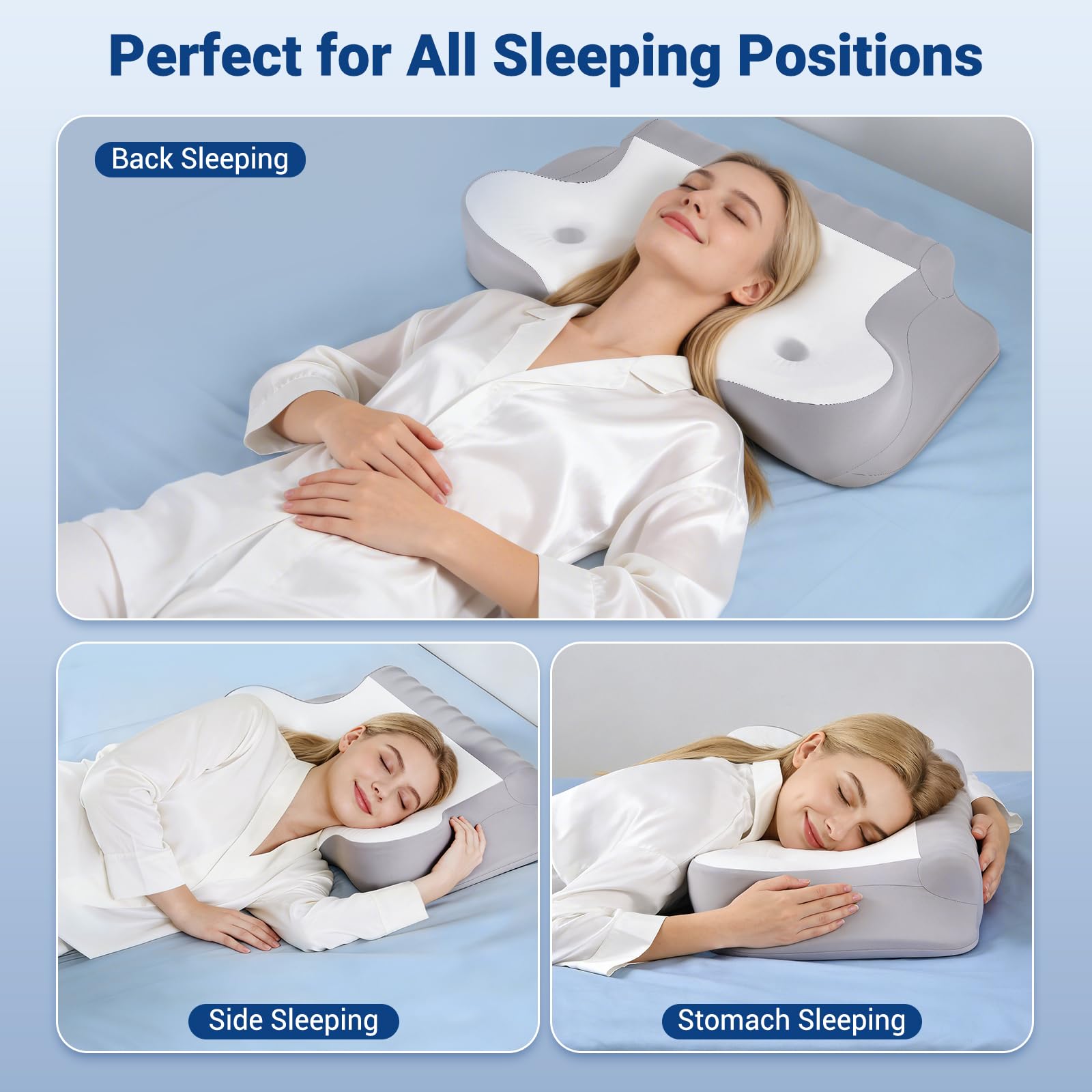 Kingotto hollow ear pockets promote natural ear position while resting.