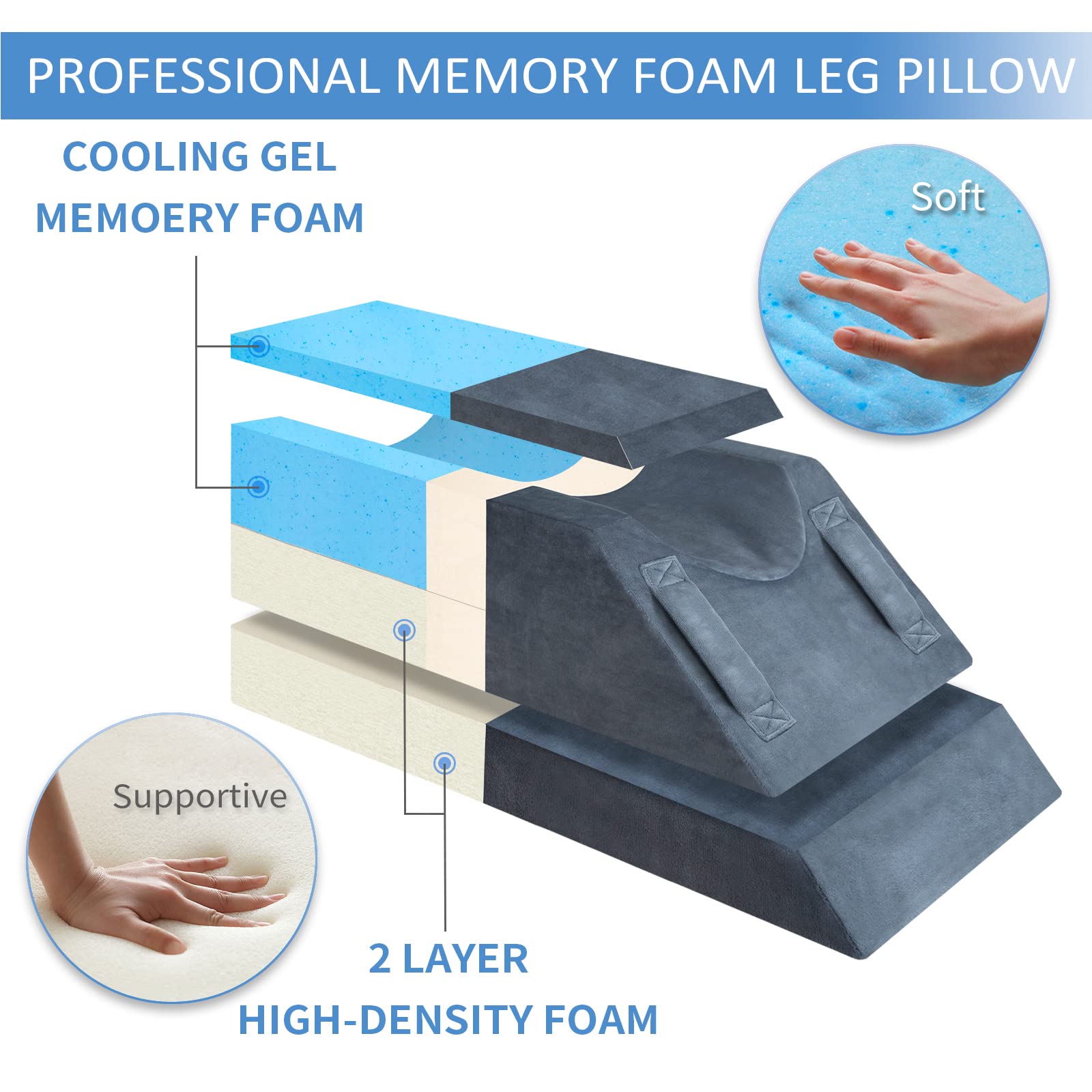 KingPavonini leg pillow memory foam top with gel for comfortable sleep.
