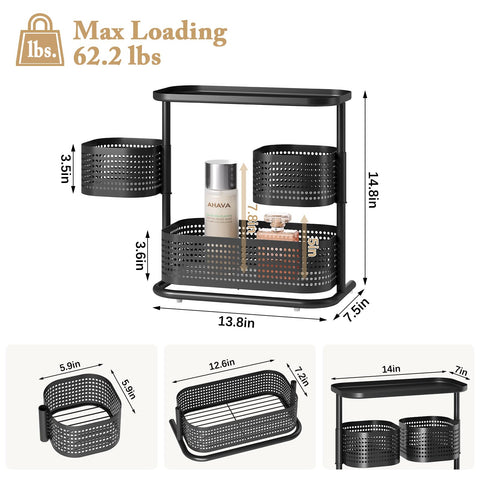KINGRACK bottom tier holds taller items like lotions for a tidy counter.