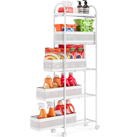 KINGRACK 5-tier slim cart, side view, space-saving kitchen storage.