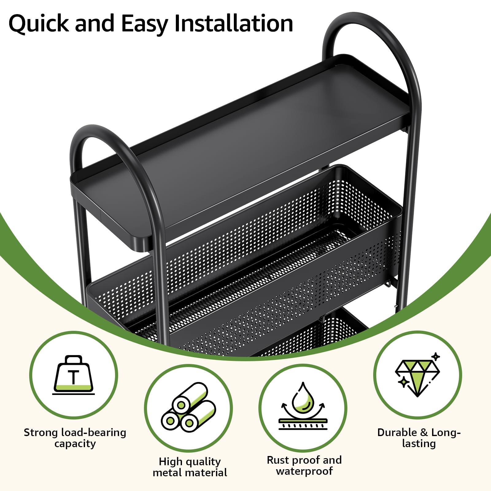 KINGRACK rolling cart with 360-degree wheels for smooth movement.