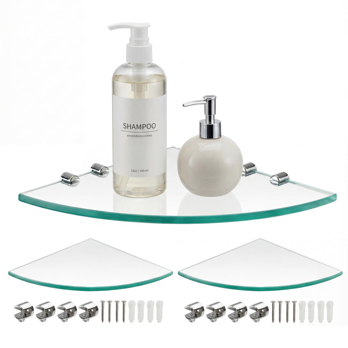 Kingrol 3-pack glass corner shelves for shower organization and compact storage.