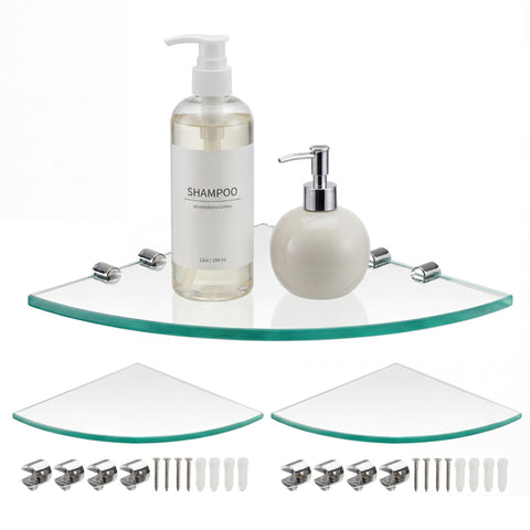 Kingrol 3-pack glass corner shelves for shower organization and compact storage.