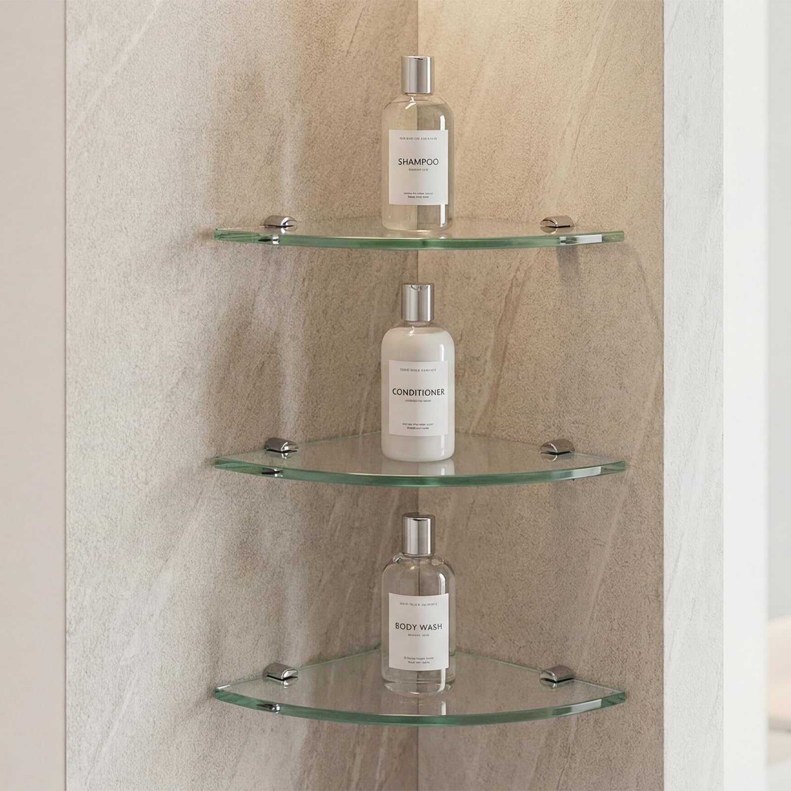 Kingrol compact corner shelves hold daily essentials without crowding small spaces.