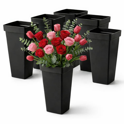 Kingrol tall square black flower bucket for long-stem arrangements.