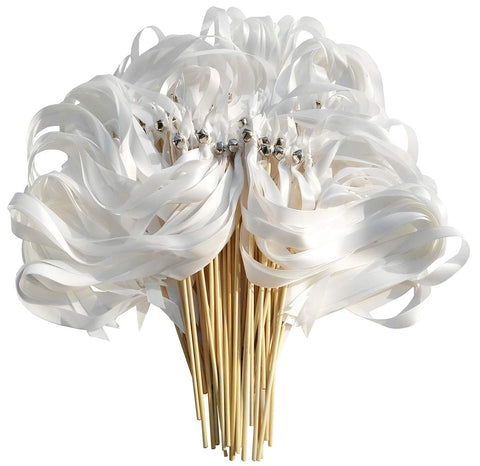 Kingsnow pack of 50 white wedding ribbon wands for festive photos.