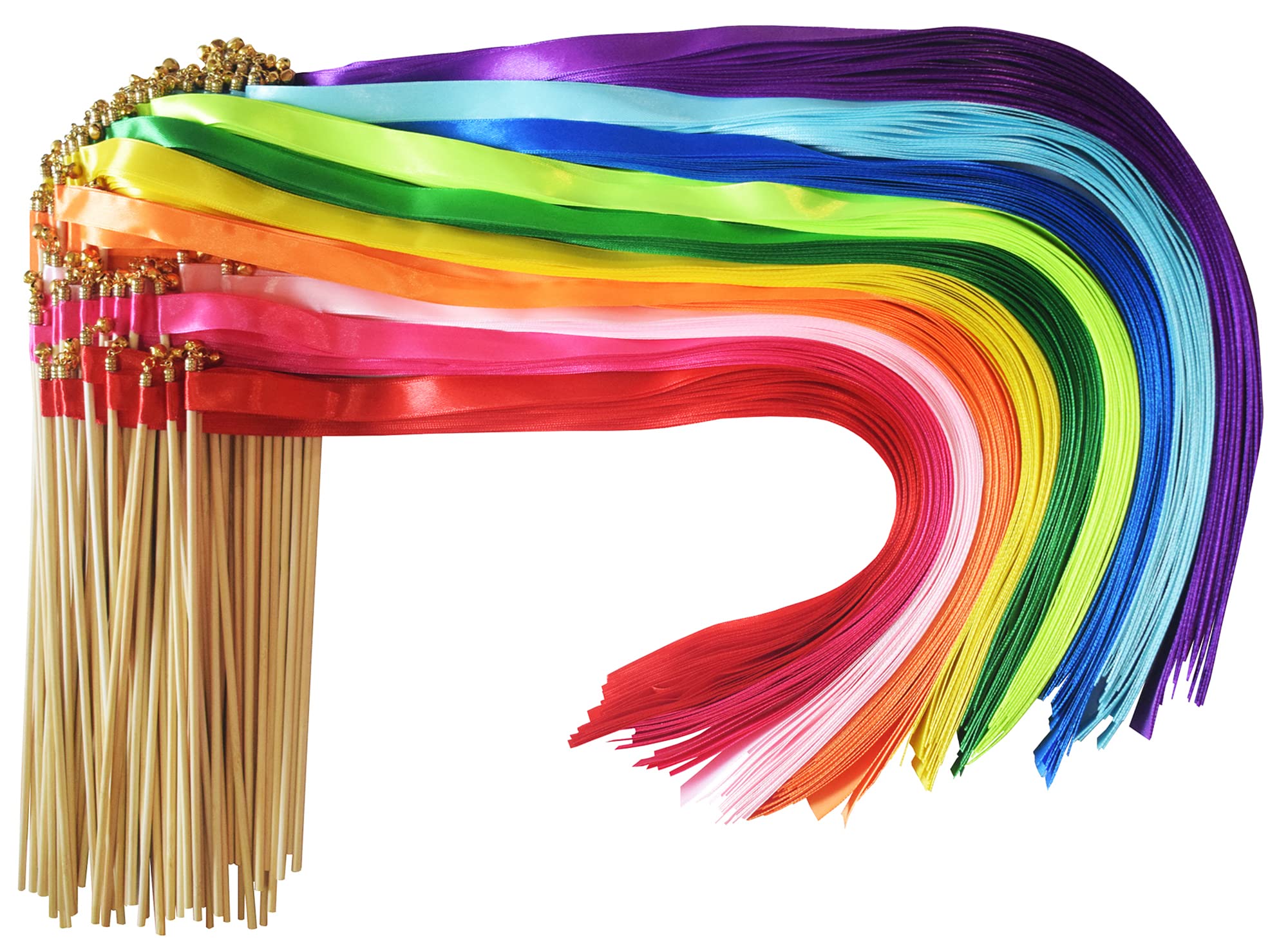Kingsnow colorful ribbon wands create a rainbow wedding send-off moment.