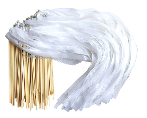 Kingsnow triple ribbon wand with silver bell for elegant wedding send-offs