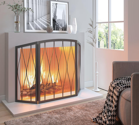 Kingson heavy-duty fireplace screen offers stability during fires