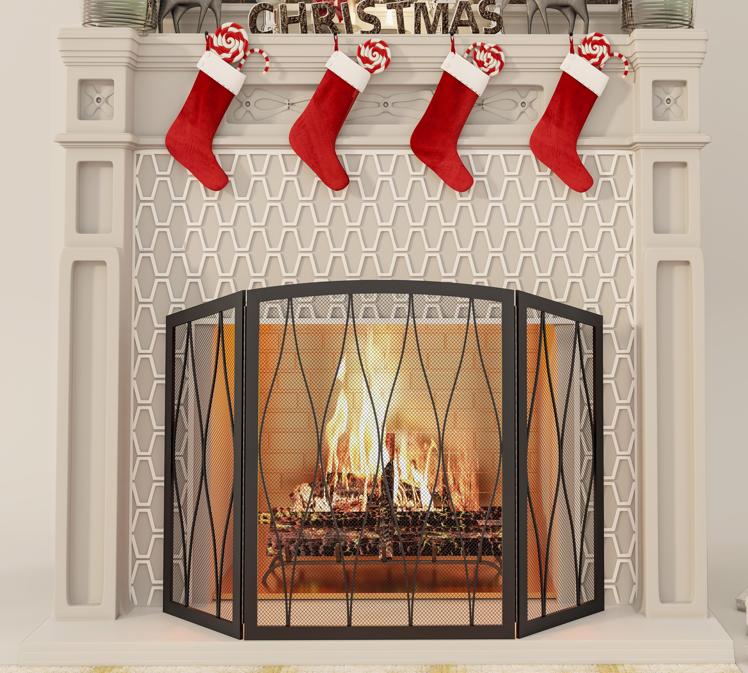 Kingson wrought iron fireplace screen, durable construction for long-lasting use