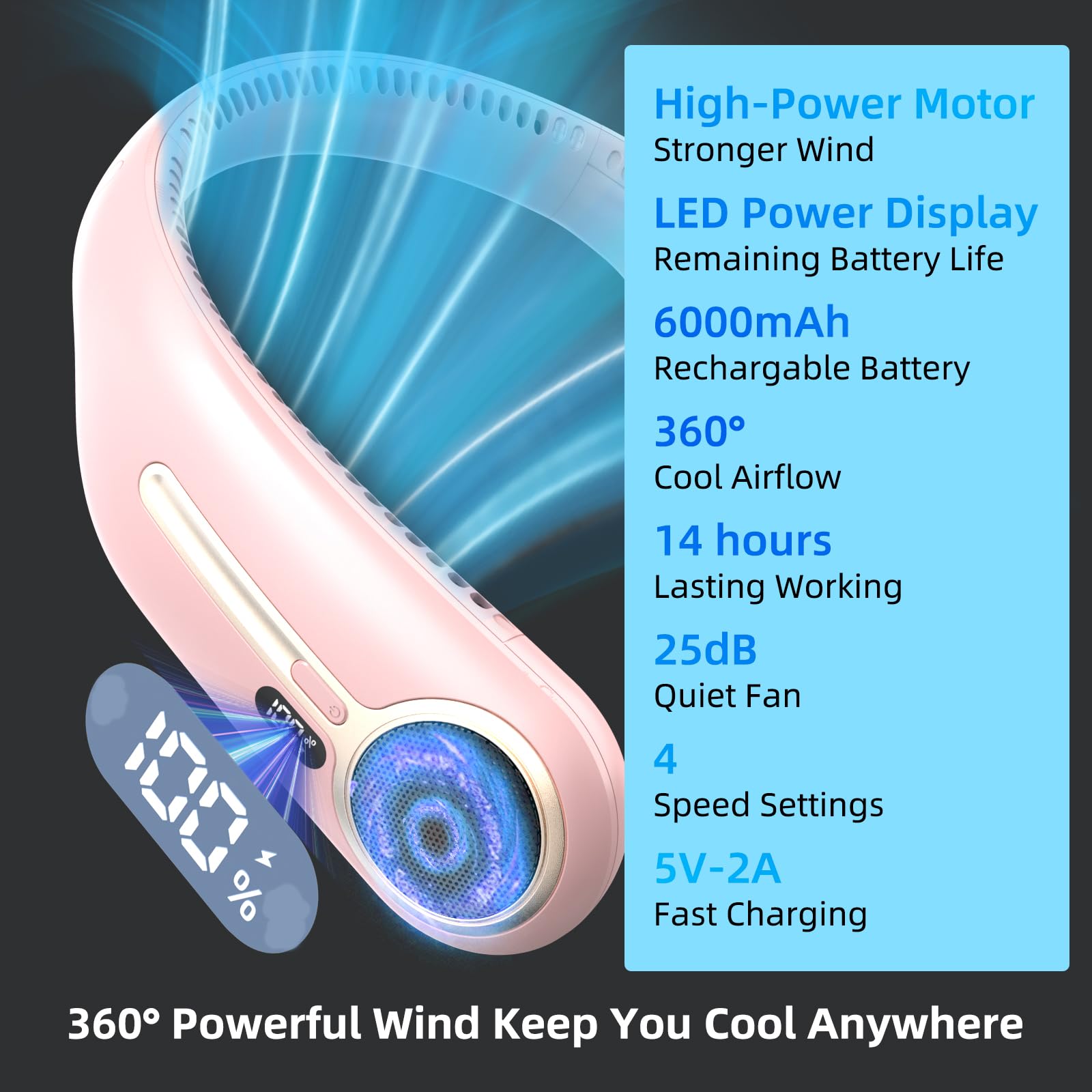 Kinhowly neck fan fast charging for quick power on the go