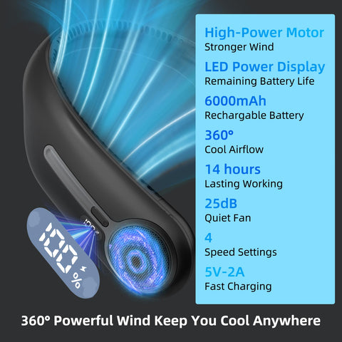 Kinhowly neck fan LED display indicates battery status for easy monitoring.