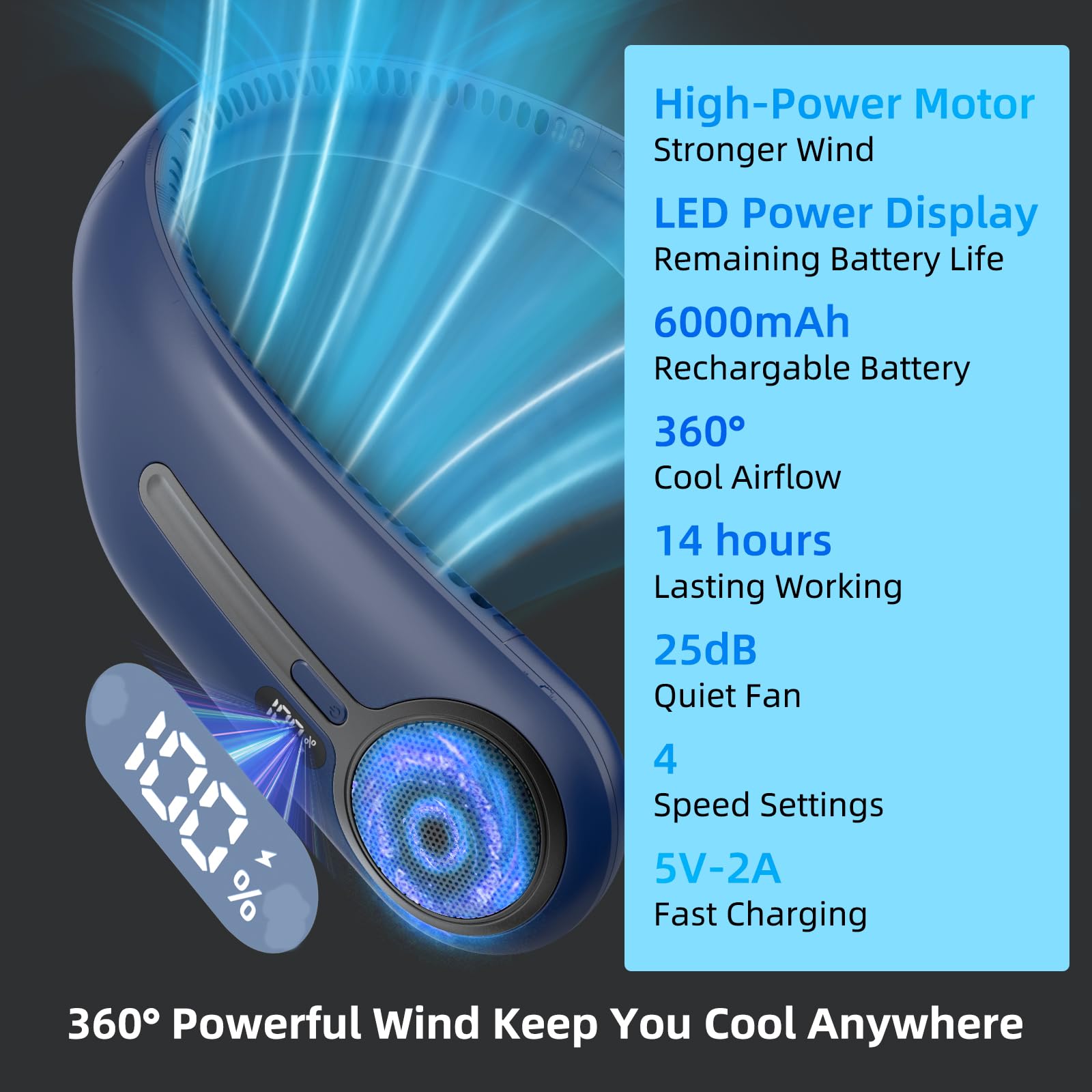 Kinhowly LED battery display shows charge status and remaining runtime.