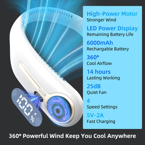 Kinhowly neck fan with LED display shows battery status clearly.