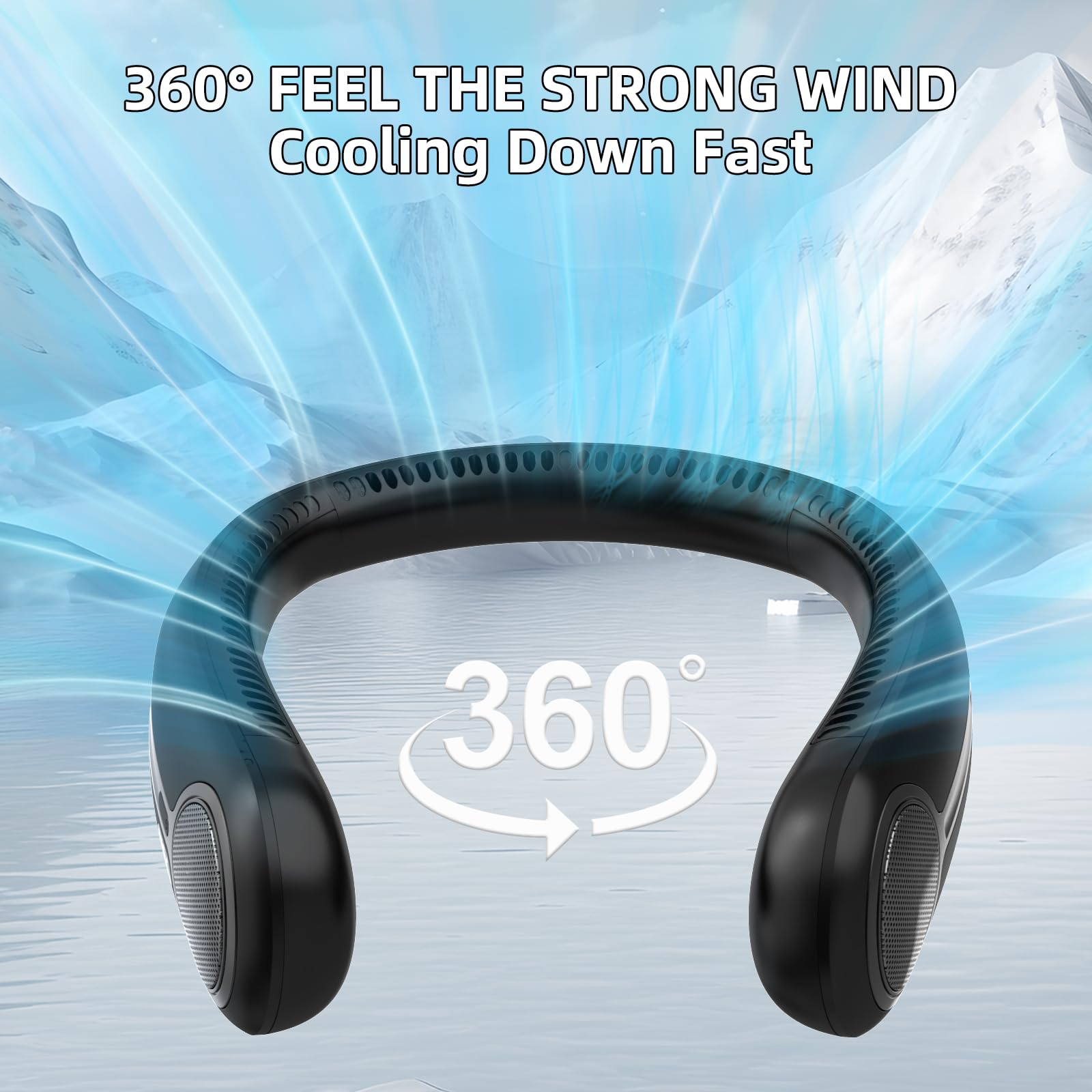 Kinhowly portable neck fan side view shows wearable design for hands-free comfort.