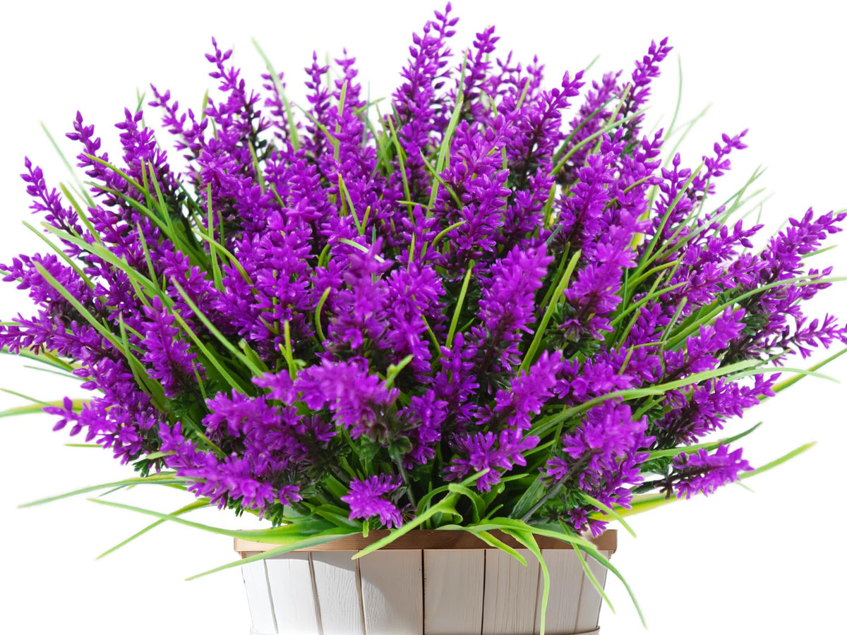 Kinisty 20 bundles outdoor artificial plants with lavender for year-round color in planters.