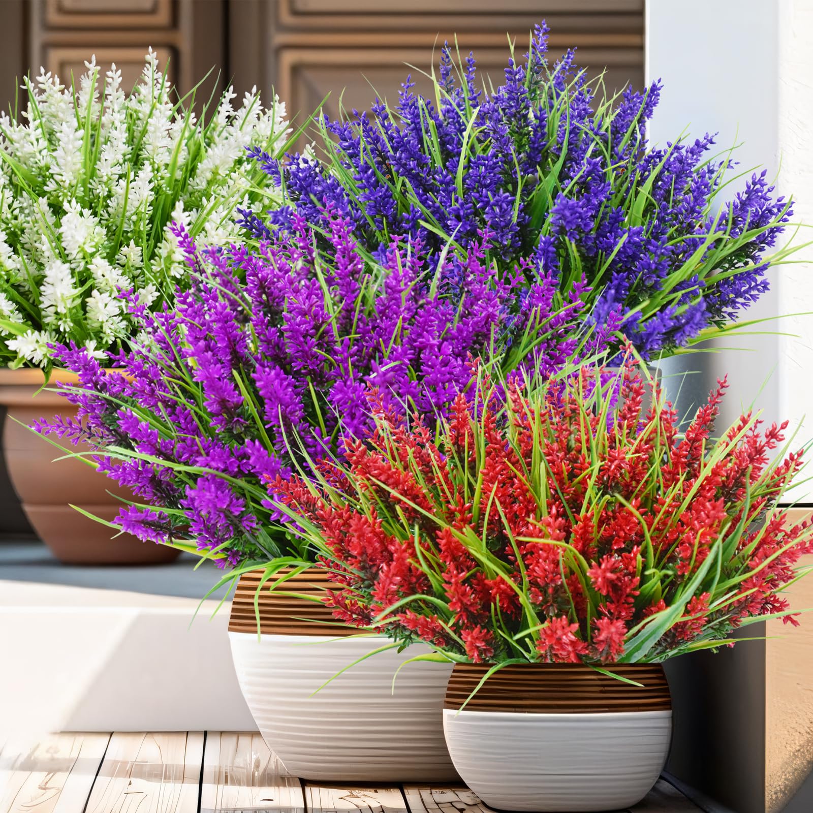 Kinisty faux monkey grass with lavender close-up showing textured petals and leaves.