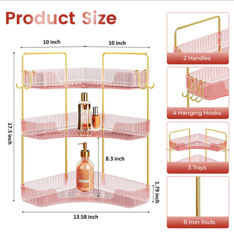 Kinkota 3-tier pink organizer with hooks for daily essentials and brushes.