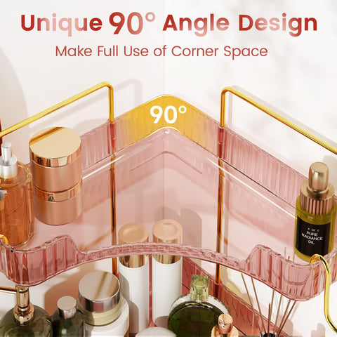 Kinkota corner organizer open-top design enabling quick access to skincare bottles.