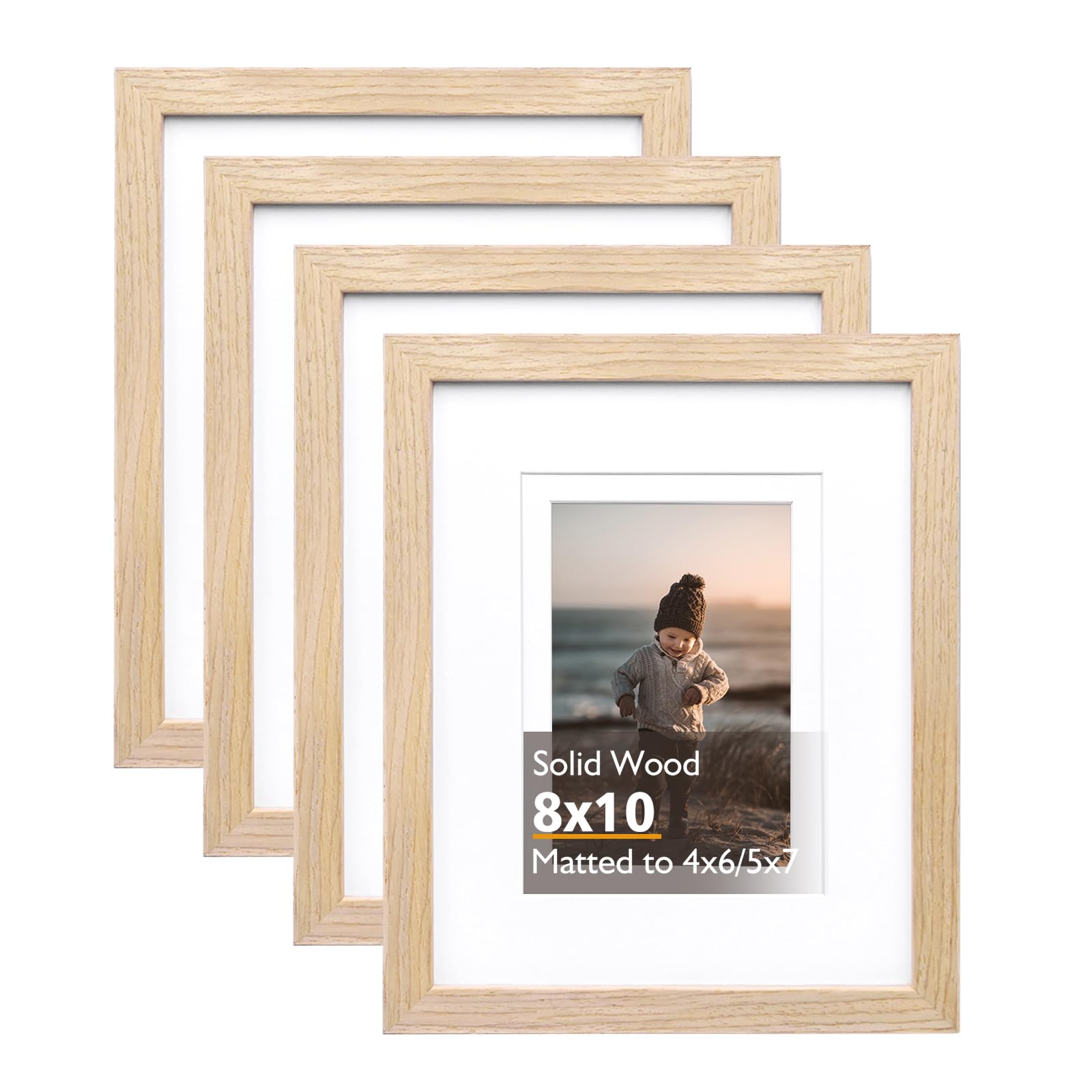 KINLINK 8x10 natural frame front view emphasizing warm wood and crystal-clear acrylic for wall display