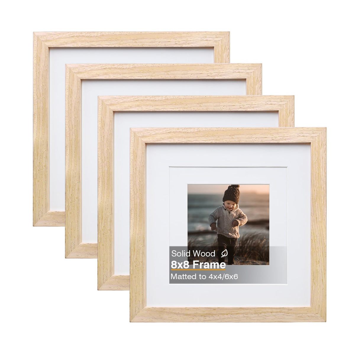 KINLINK 8x8 natural wood frame front view highlights warm tones for memories
