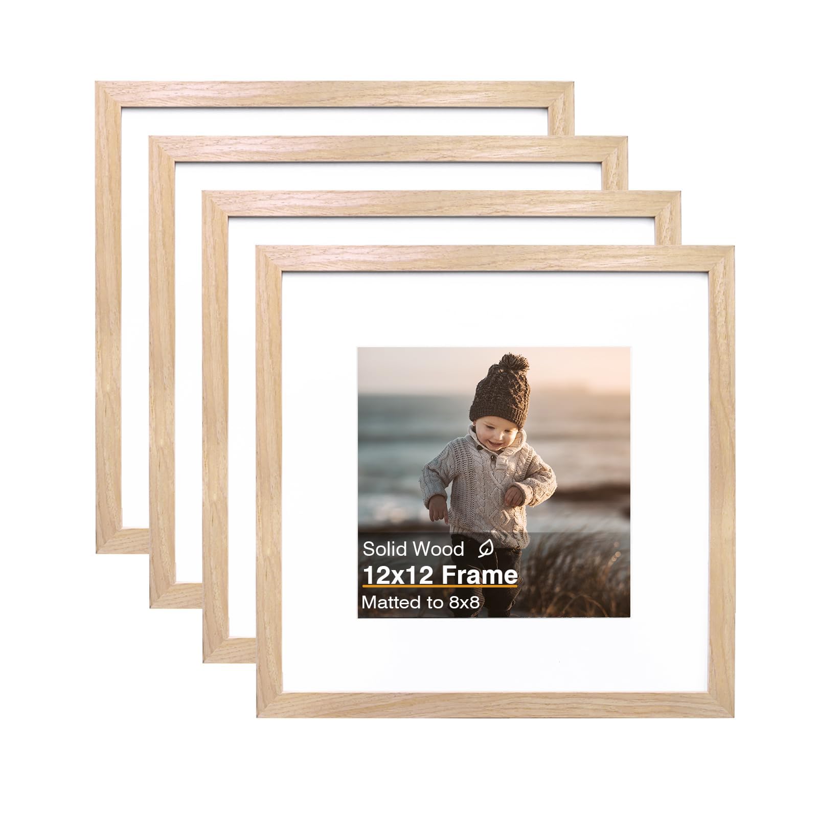 Kinlink natural wood 12x12 frame with bevel for wall display.