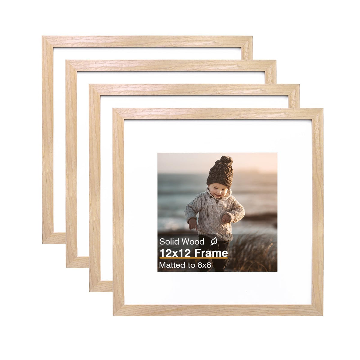 Kinlink natural wood 12x12 frame with bevel for wall display.