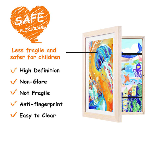 KINLINK solid wood frame with clear acrylic front for durable display.