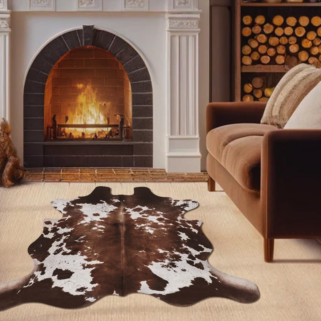 Kinogic large faux cowhide rug 4.6x5.2ft enhances open space